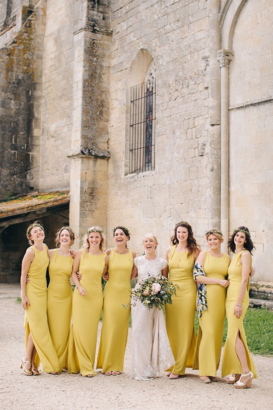 Mustard yellow bridesmaid dresses | M and J Photography via Rock My Wedding