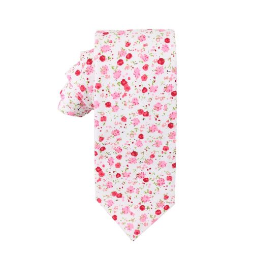 Ditsy Floral Skinny Tie with Pink and Red Azaleas