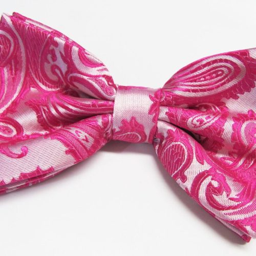 Bright Pink Paisley Bowtie, Pre-Tied