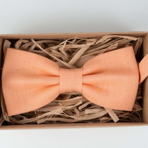 Peach Orange Wedding Bow Tie in Organic Linen