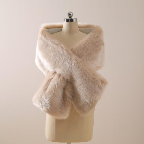 Beige Faux Fur Bridal Wrap