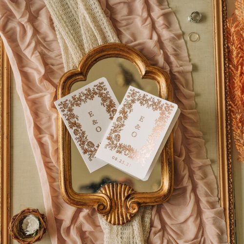 Set of 2 Romantic Floral Frame Wedding Vow Books with Metallic Foil