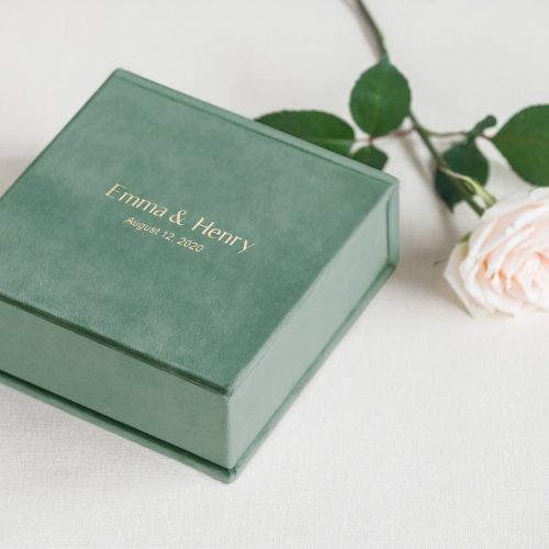 Wedding Ring Box in Green Velvet with Removable Ring Bearer Pillow