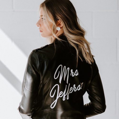 Custom Faux Leather Wedding Jacket With Vinyl Lettering - Black or Cream