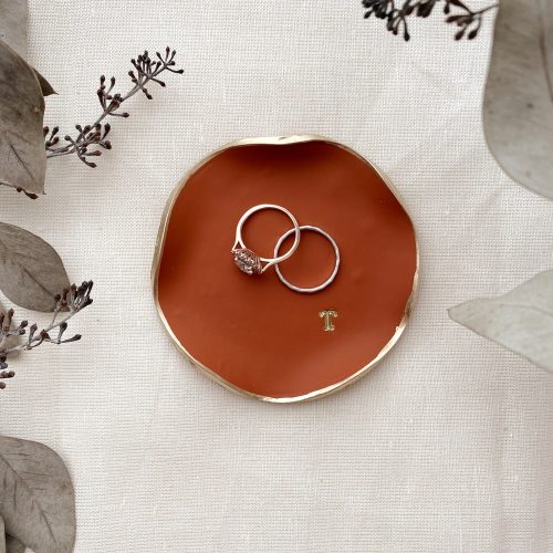 Personalized Handmade Polymer Clay Ring Dish in Terracotta