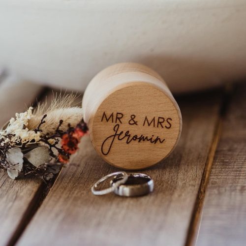 Personalised Round Beechwood Wedding Ring Box