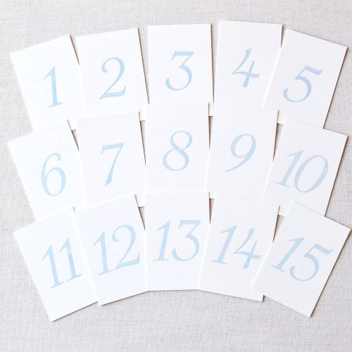 Antique Blue on White Letterpress Table Numbers - Set of 20 or 30 cards