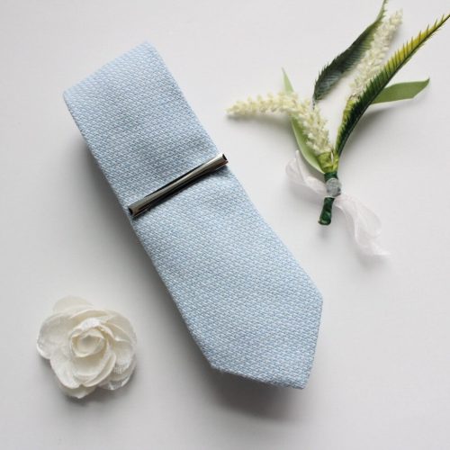 Light Blue Textured Cotton Mens Skinny Tie
