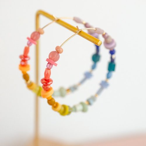 Rainbow Beaded Hoop Earrings