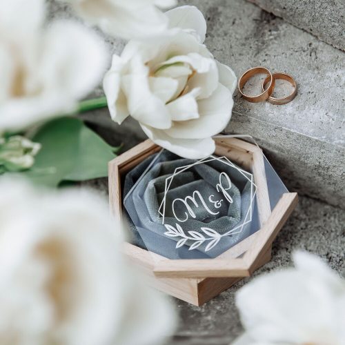 Wooden Wedding Ring Box with Transparent Lid and Soft Velvet Lining