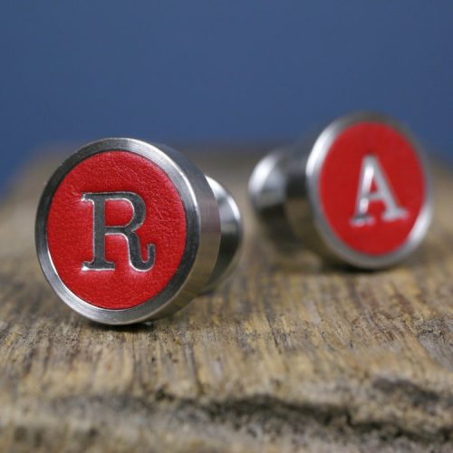 Personalised Red Leather Wedding Cufflinks with Silver Initials