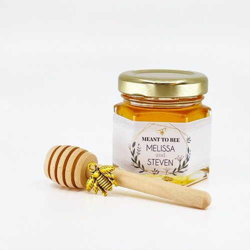 "Meant to Bee" Personalised Honey Wedding Favors with Bee Charm and Dipper