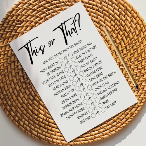"This or That" Would She Rather Bridal Shower Trivia Game - Digital Download