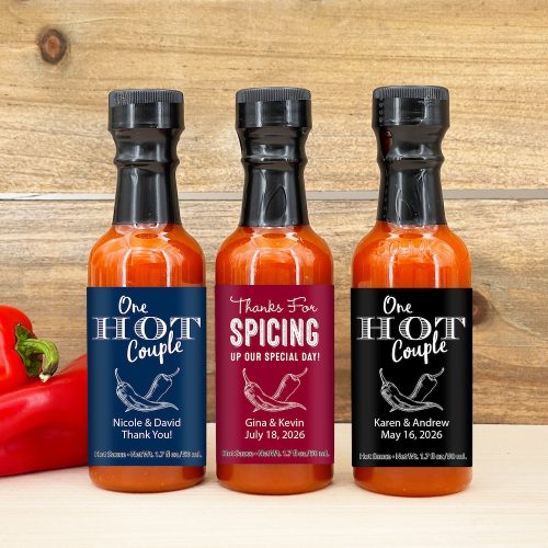 Mini Hot Sauce Personalized Wedding Favors "Thank You for Spicing Up Our Day" or "One Hot Couple"
