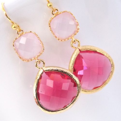 Pink Gold Drop Bridesmaid Earrings