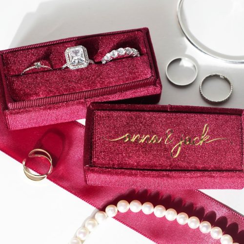 Rectangular Personalised Velvet Triple Ring Box