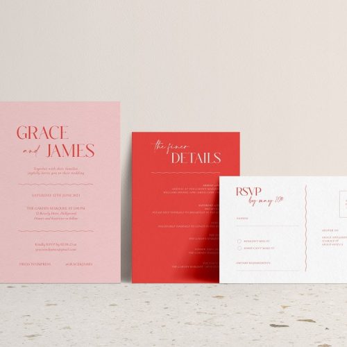 Minimalist Pink and Red Wedding Invitation Suite