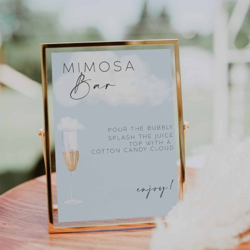 Mimosa Bar Sign with "On Cloud Nine" Themed Cocktail Recipe for Bridal Shower, Digital Download