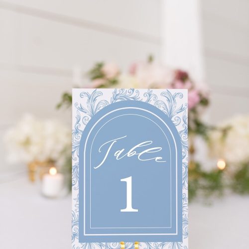 Dusty Blue Arched French Baroque Wedding Table Numbers
