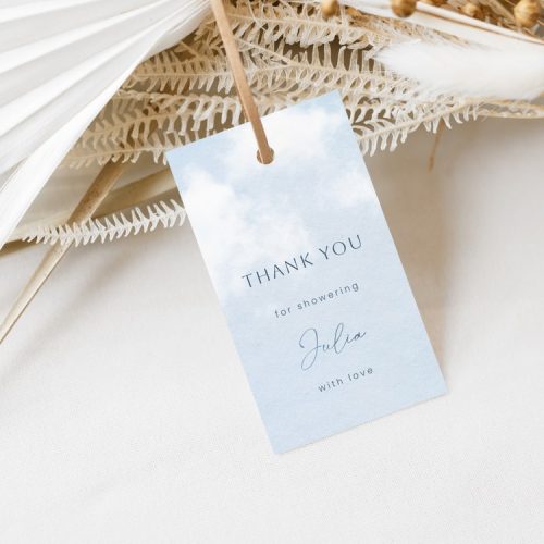 "Cloud Nine" Bridal Shower Favor Tag Digital Download, Blue & White