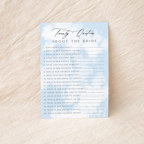 "Twenty Questions About the Bride" Bridal Shower Game, On Cloud Nine Digital Download