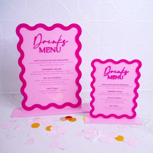 Wavy Border Event Bar Acrylic Drinks Menu Signage