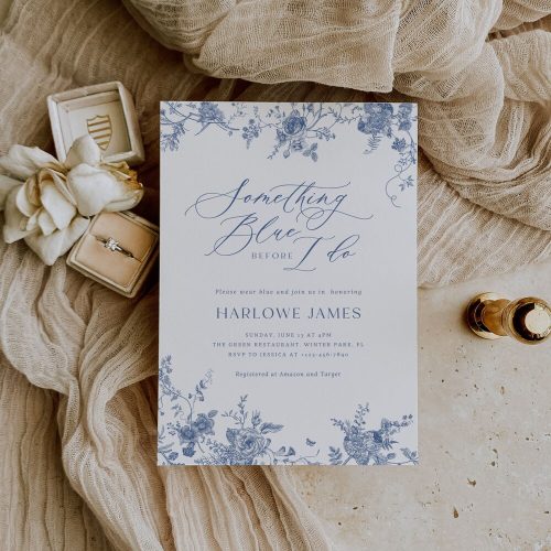 "Something Blue Before I do" Bridal Shower Invitation Editable Template: Dusty Blue Vintage Floral