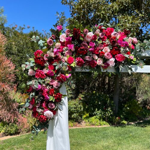Fuchsia, Burgundy and Pink Wedding Arch Flowers