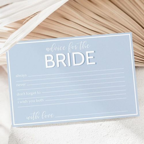 "Advice for the Bride" Bridal Shower Activity Card Template: Blue Modern Style, White Fonts