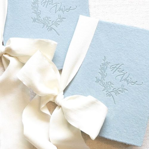 Antique Blue and Ivory Letterpress Vow Books