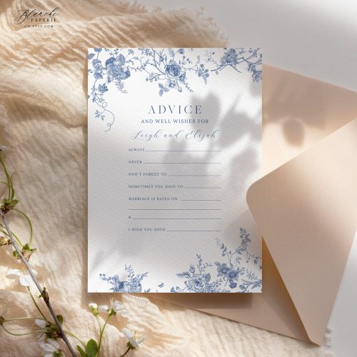 "Advice and Well Wishes"  Editable, Printable for Happy Couple Card: Navy Blue Vintage Florals, Fully Customisable