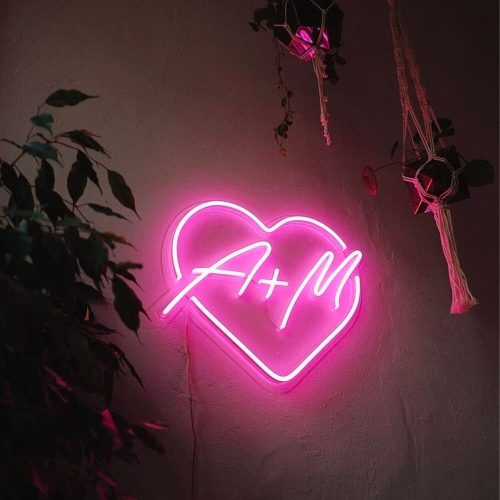 Neon Heart Wedding Sign with Custom Initials
