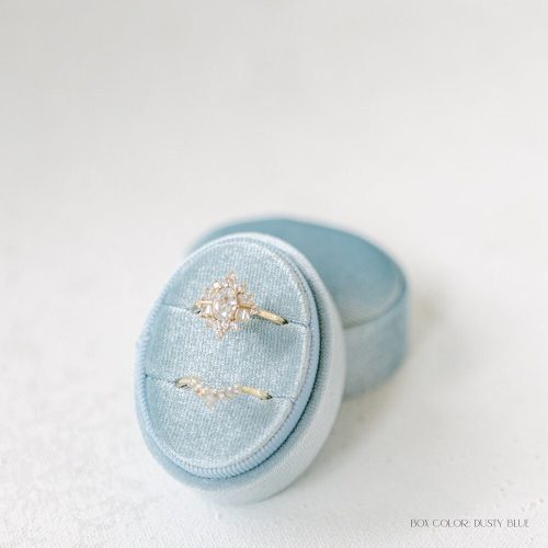 Custom Velvet Ring Box in Dusty Blue