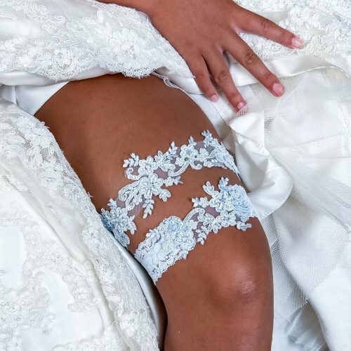 Custom Light Blue Lace Wedding Garter Set Non Slip