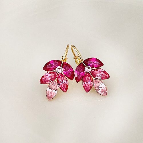 Fuchsia Pink Ombre Crystal Leaf Earrings