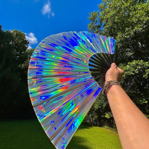 Large Folding Holographic Hand Fan Wedding Accessory