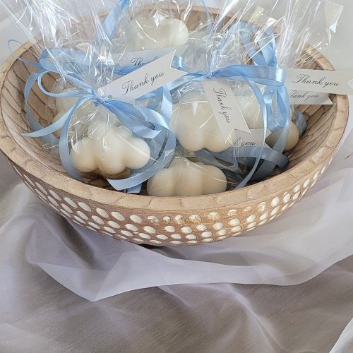Cloud-Shaped Soy Wax Candle Bridal Shower Favors, Hand Made, Clear Wrap with Thankyou Tag