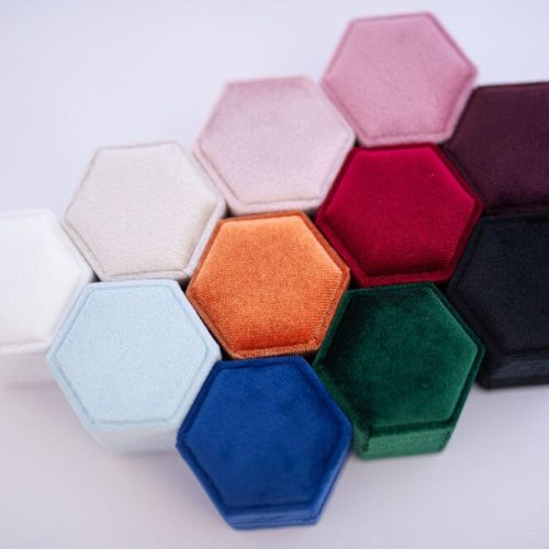 Velvet Hexagon Wedding Ring Box Available in 10 Colours
