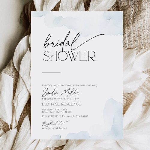 "Bridal Shower" Invitation Digital Download, Soft Blue Watercolor Edge
