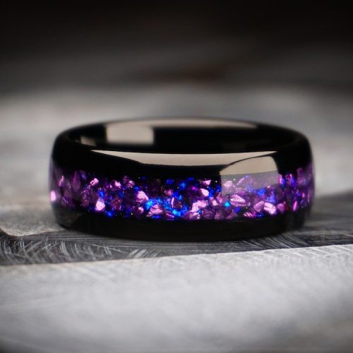 Alexandrite Black Wedding Ring with Polished Tungsten Band