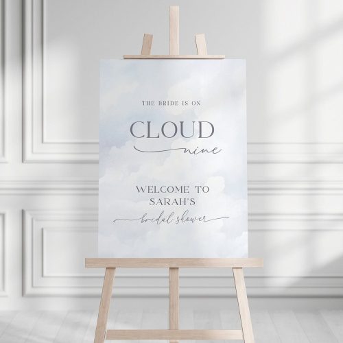 Modern "The Bride is On Cloud Nine" Bridal Shower Welcome Sign Digital Download, Watercolor Cloud