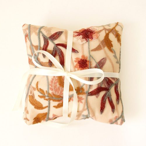 Fall Floral Ring Bearer Pillow In Beige or White Tulle