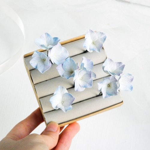 Light Blue Faux Hydrangea Flower Wedding Hair Pins