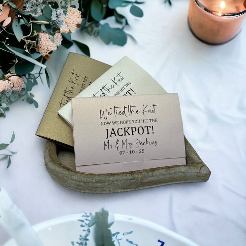 Personalized Scratch Card Holder "We Tied the Knot Now We Hope You Hit the Jackpot" Wedding Favor
