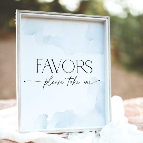 "Favors, Please Take One" Bridal Shower Sign, Dusty Blue Watercolor Clouds Design, Digital Download