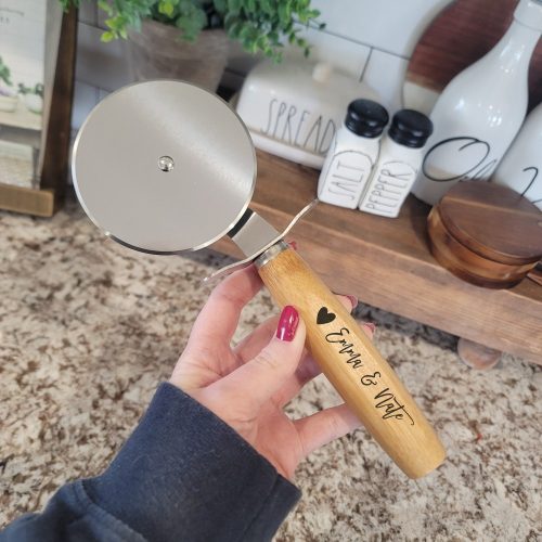 Personalized Bamboo Pizza Cutter Bridal Shower Gift
