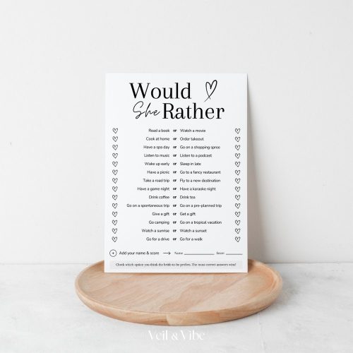 "Would She Rather" Modern Bridal Shower Game - Digital Download