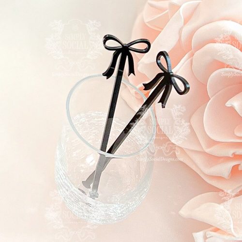 Black Bow Drink Stirrers for Bridal Shower