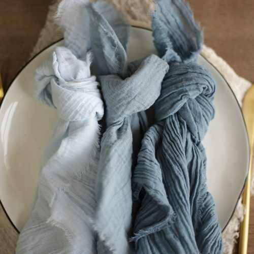 Shades of Blue Hand-Dyed Fabric Wedding Napkins