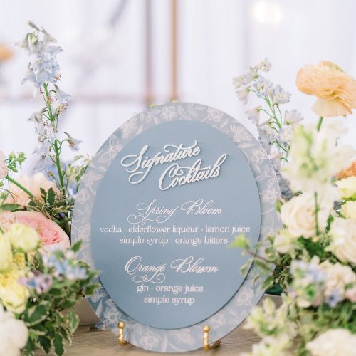 "Signature Cocktails" Oval Wedding Bar Sign in French Blue Acrylic